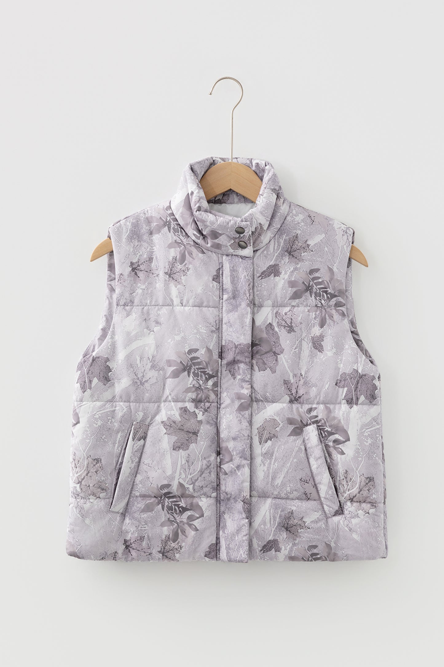 Brown Camo Leaf Print Lightweight Winter Puffer Vest