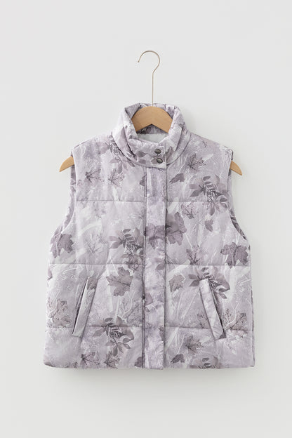 Brown Camo Leaf Print Lightweight Winter Puffer Vest