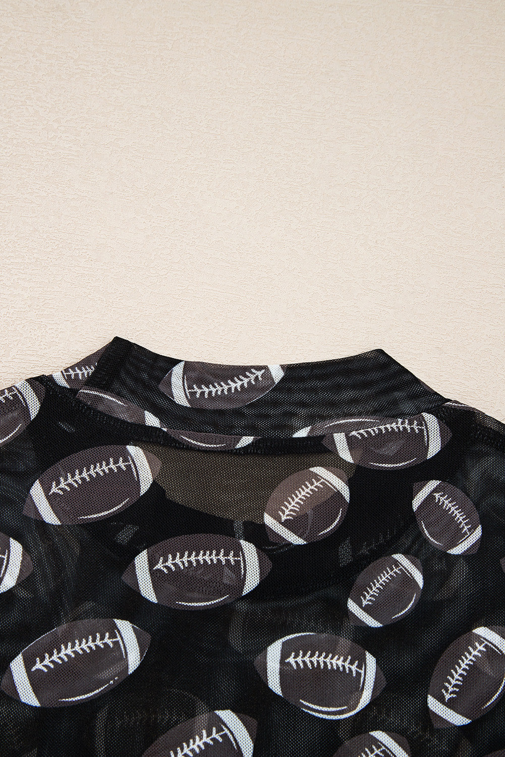Football Print Mesh Mock Neck Game Day Long Sleeve Top