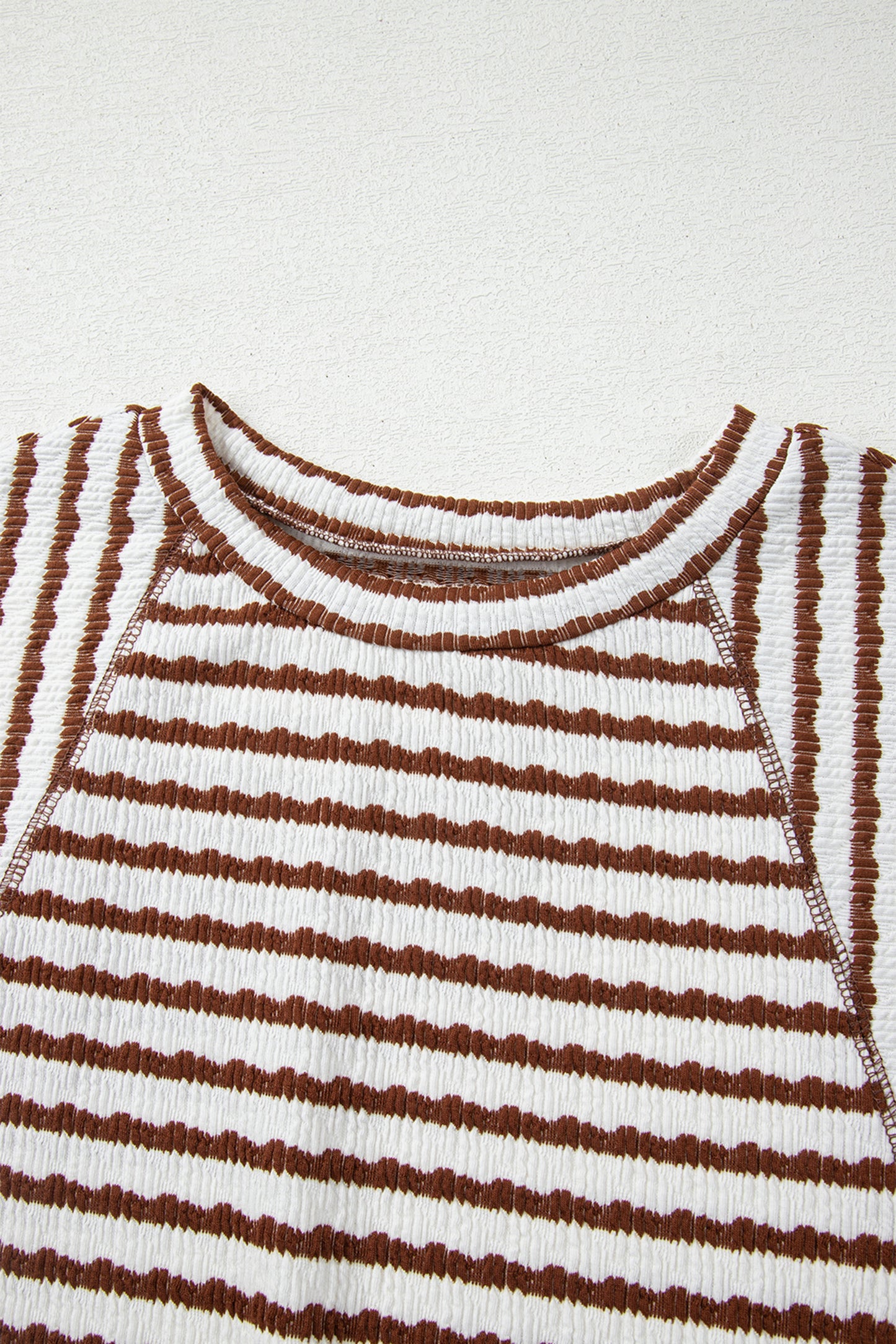 Apricot Stripe Textured Loose Fit Short Sleeve Top