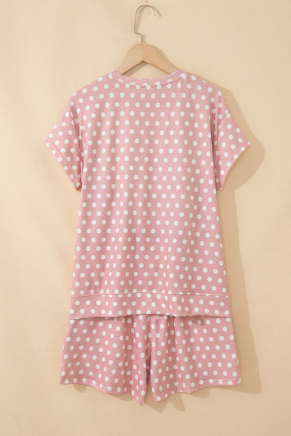 Polka Dot Lounge Short Set Casual Two Piece Outfit