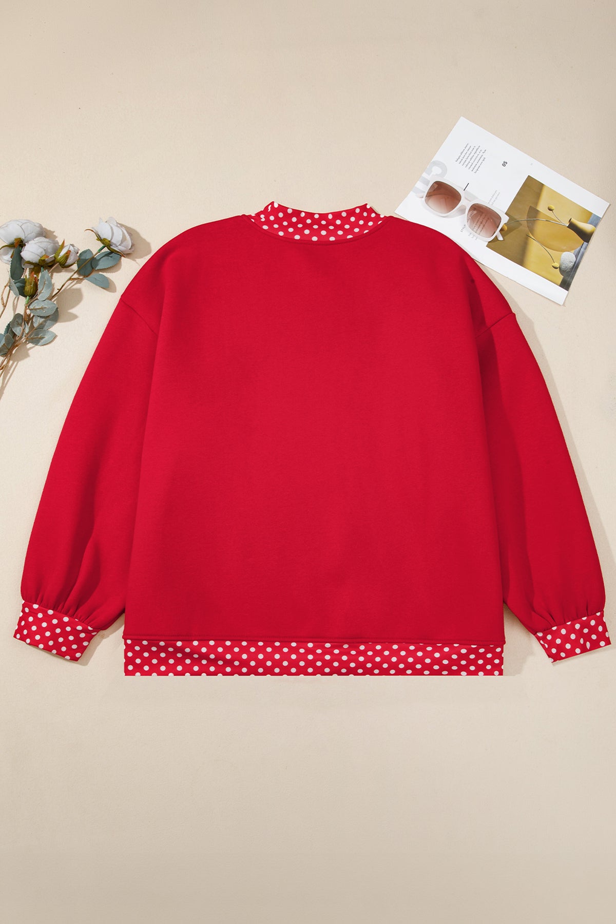 Polka Dot Trim Plus Size Crew Neck Tunic Sweatshirt
