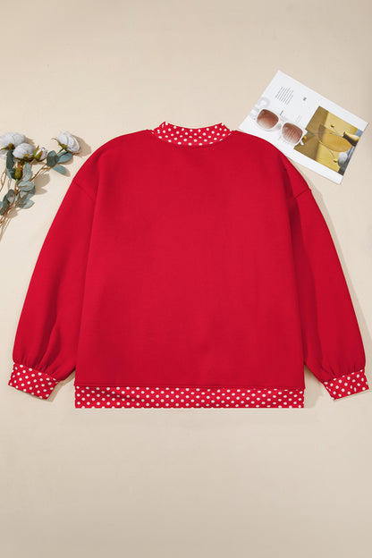 Polka Dot Trim Plus Size Crew Neck Tunic Sweatshirt