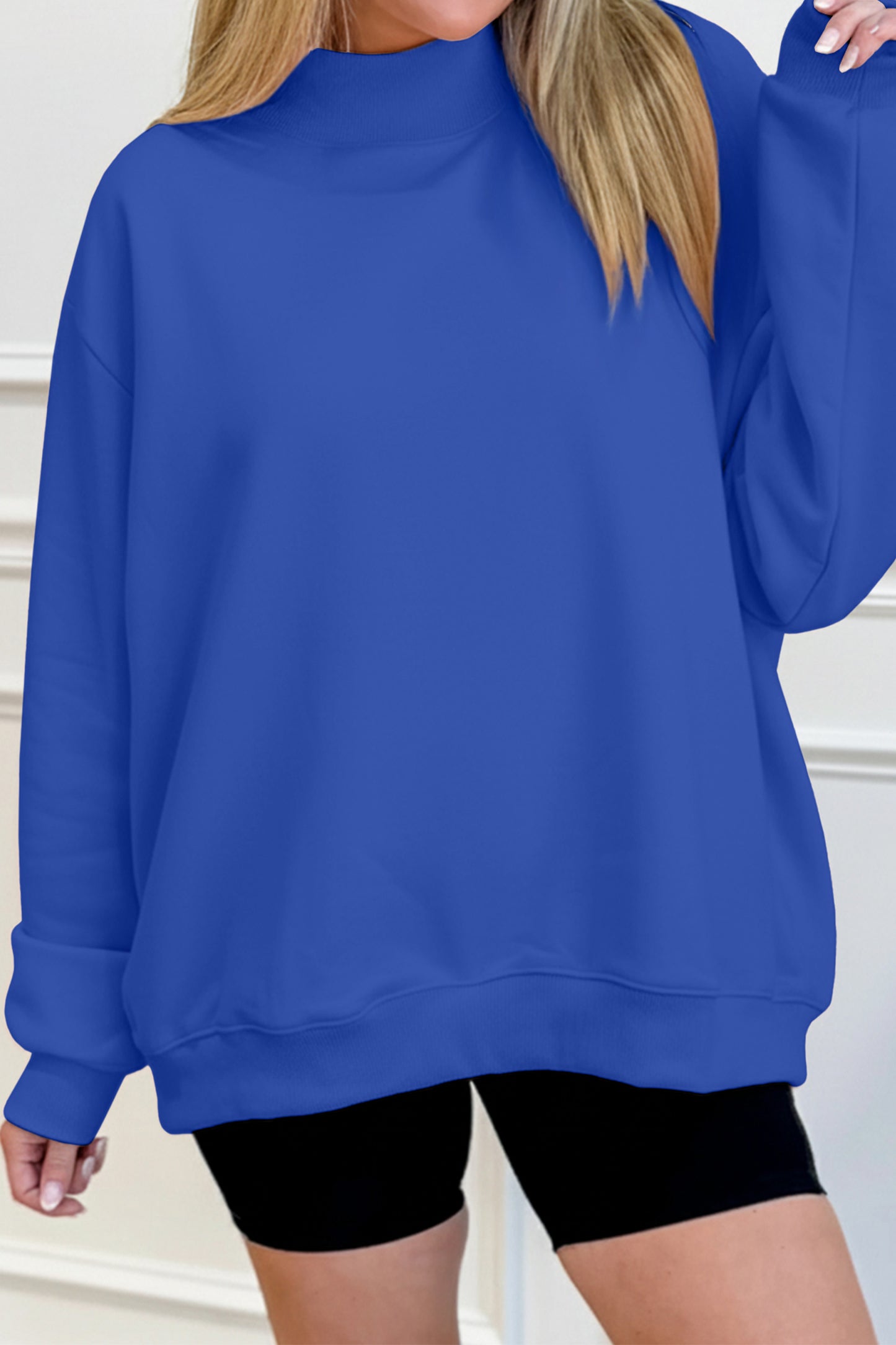 Oversized Mock Neck Sweatshirt Drop Shoulder Pullover