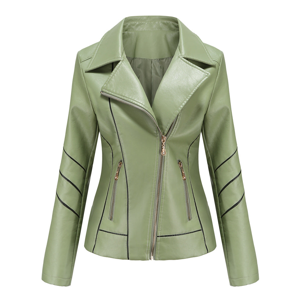 Women's Cropped Faux Leather Moto Jacket Zip Up