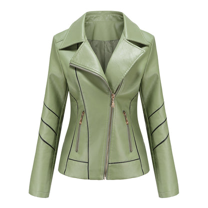 Women's Cropped Faux Leather Moto Jacket Zip Up
