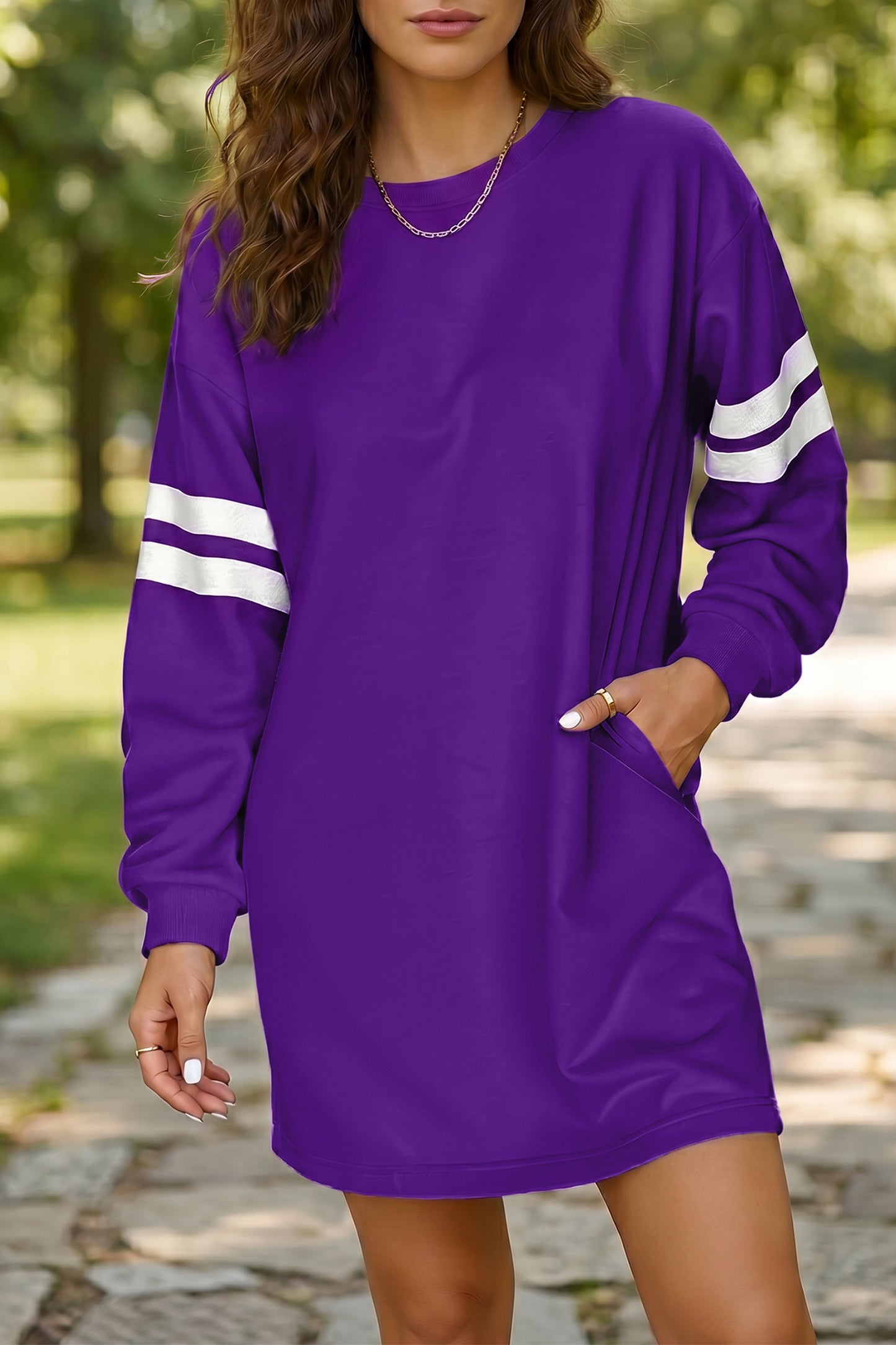 Customizable Varsity Stripe Sleeve Sweatshirt Dress Game Day