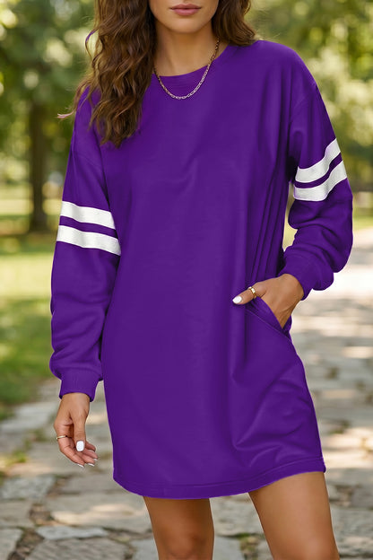 Customizable Varsity Stripe Sleeve Sweatshirt Dress Game Day