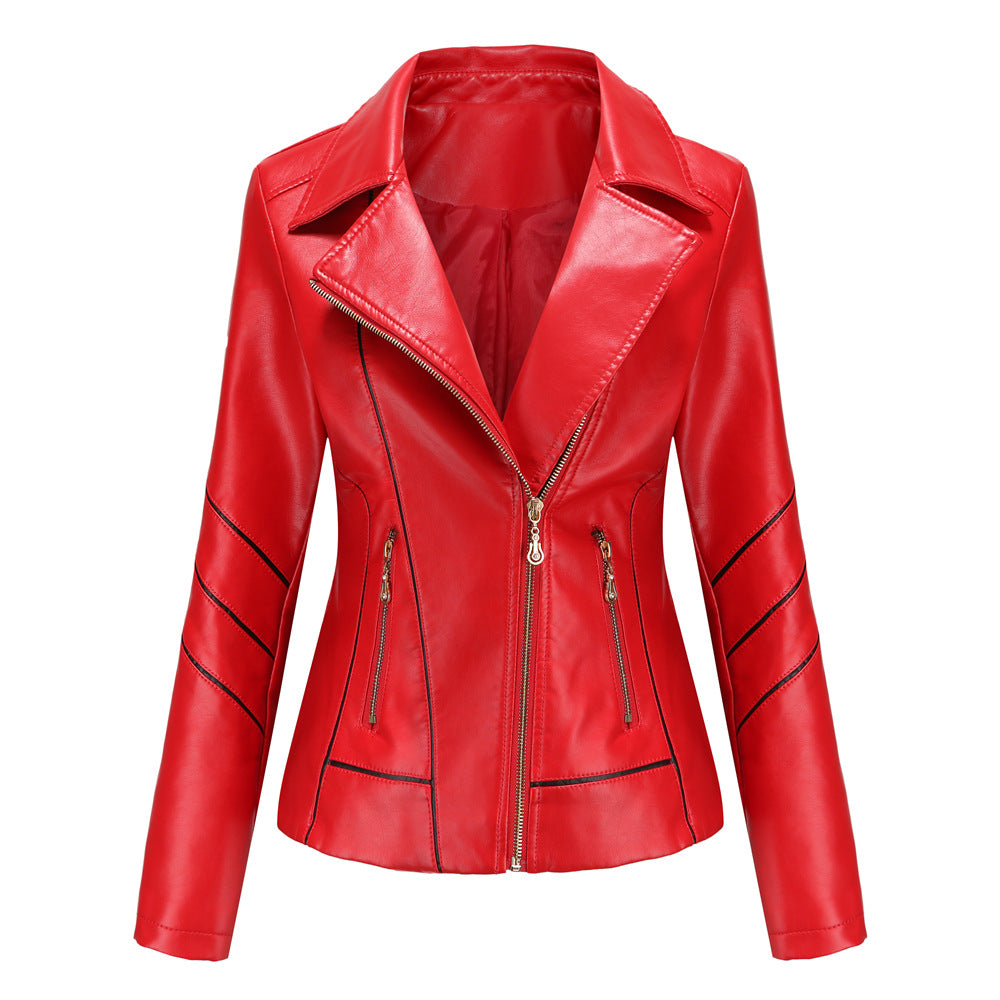 Women's Cropped Faux Leather Moto Jacket Zip Up
