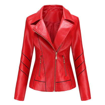 Women's Cropped Faux Leather Moto Jacket Zip Up