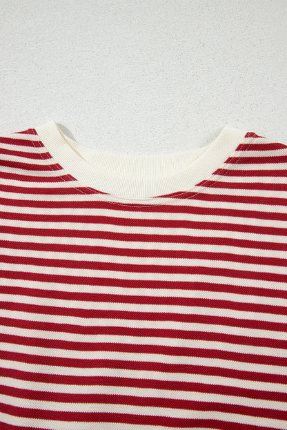 Red Stripe Bow Cutout Back Drop Shoulder Loose Tee