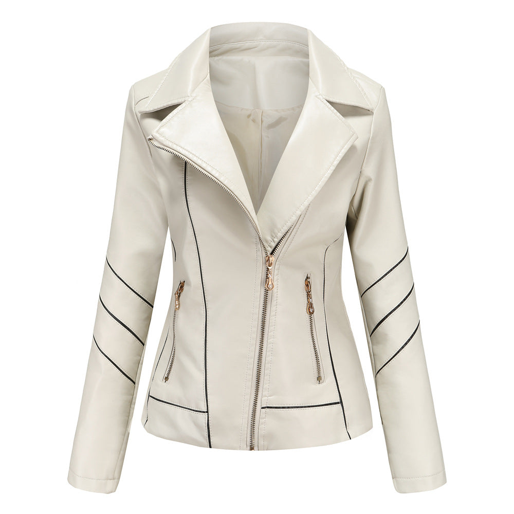 Women's Cropped Faux Leather Moto Jacket Zip Up
