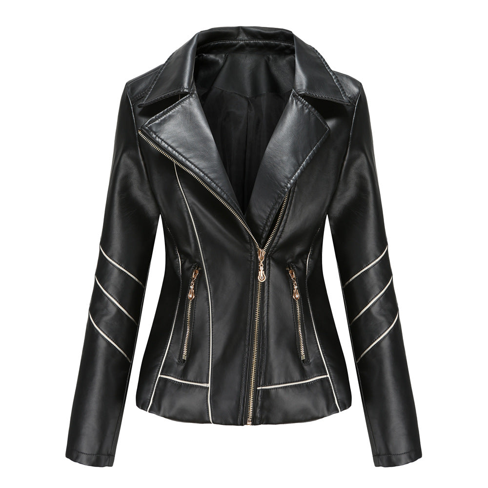 Women's Cropped Faux Leather Moto Jacket Zip Up