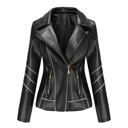 Women's Cropped Faux Leather Moto Jacket Zip Up