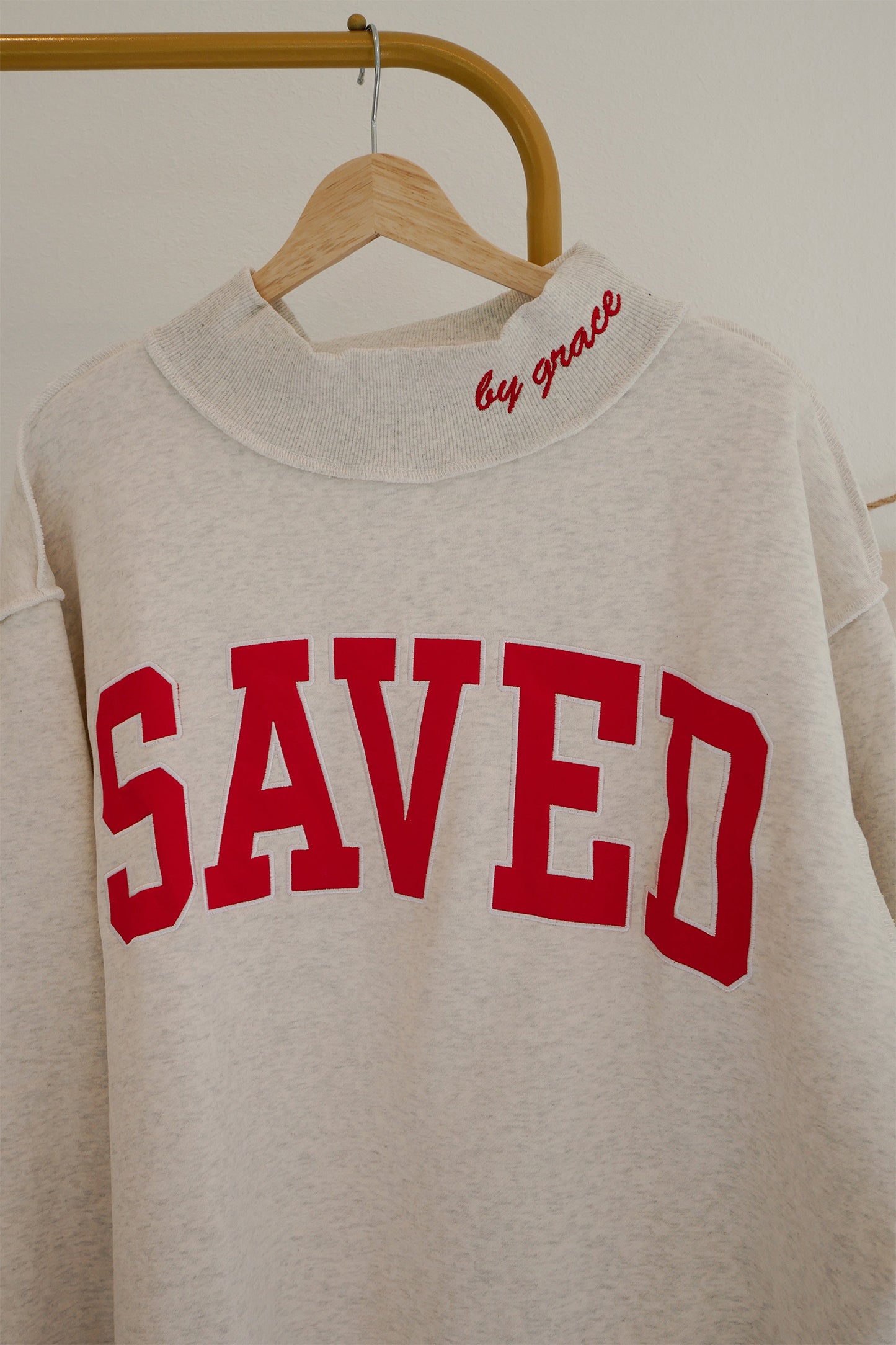 Saved By Grace Embroidered Mock Neck Sweatshirt