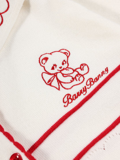 Adorable Heart Pattern Teddy Bear Button-Up Cardigan for Girls