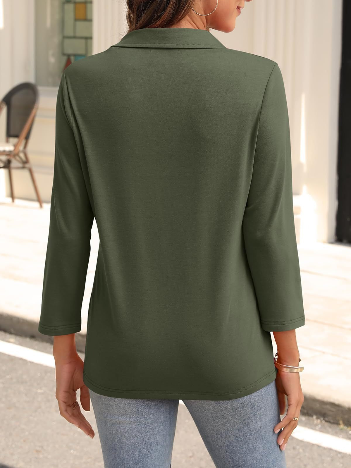 2025 Women's V-neck Polo Shirt 3/4 Sleeve Casual Top