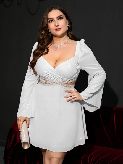 Flared Sleeve Wrap Cutout Plus Size Dresses