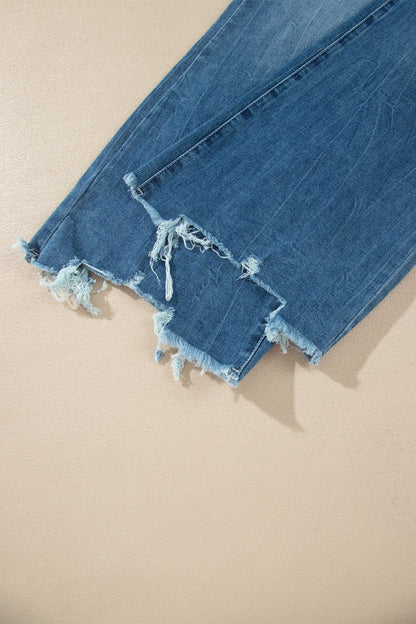 High Waist Flare Jeans Frayed Hem Western Denim Women