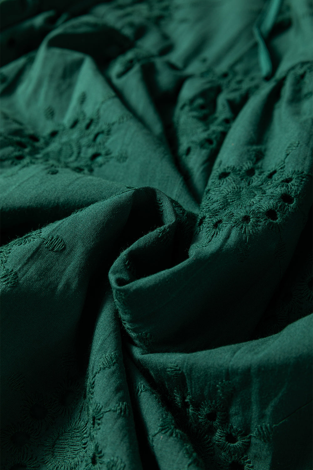 Green Eyelet Embroidered Puff Sleeve Babydoll Mini Dress