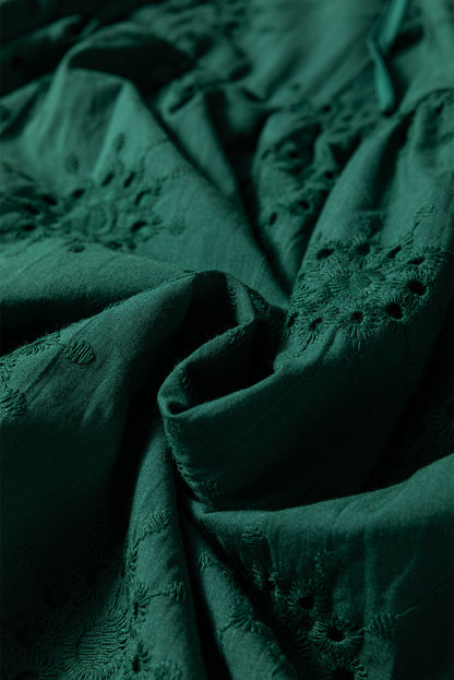 Green Eyelet Embroidered Puff Sleeve Babydoll Mini Dress