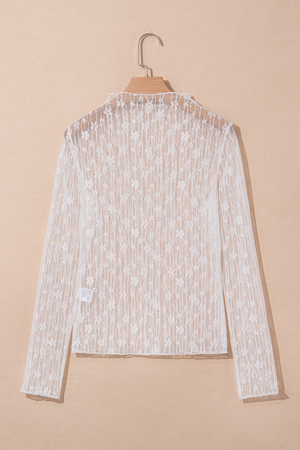 Ashleigh Blue Sheer Floral Lace Mock Neck Long Sleeve Top