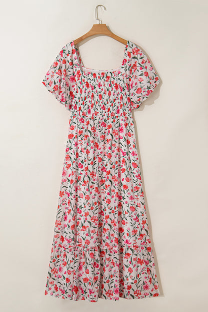 Plus Size Easter Floral Puff Sleeve Maxi Dress