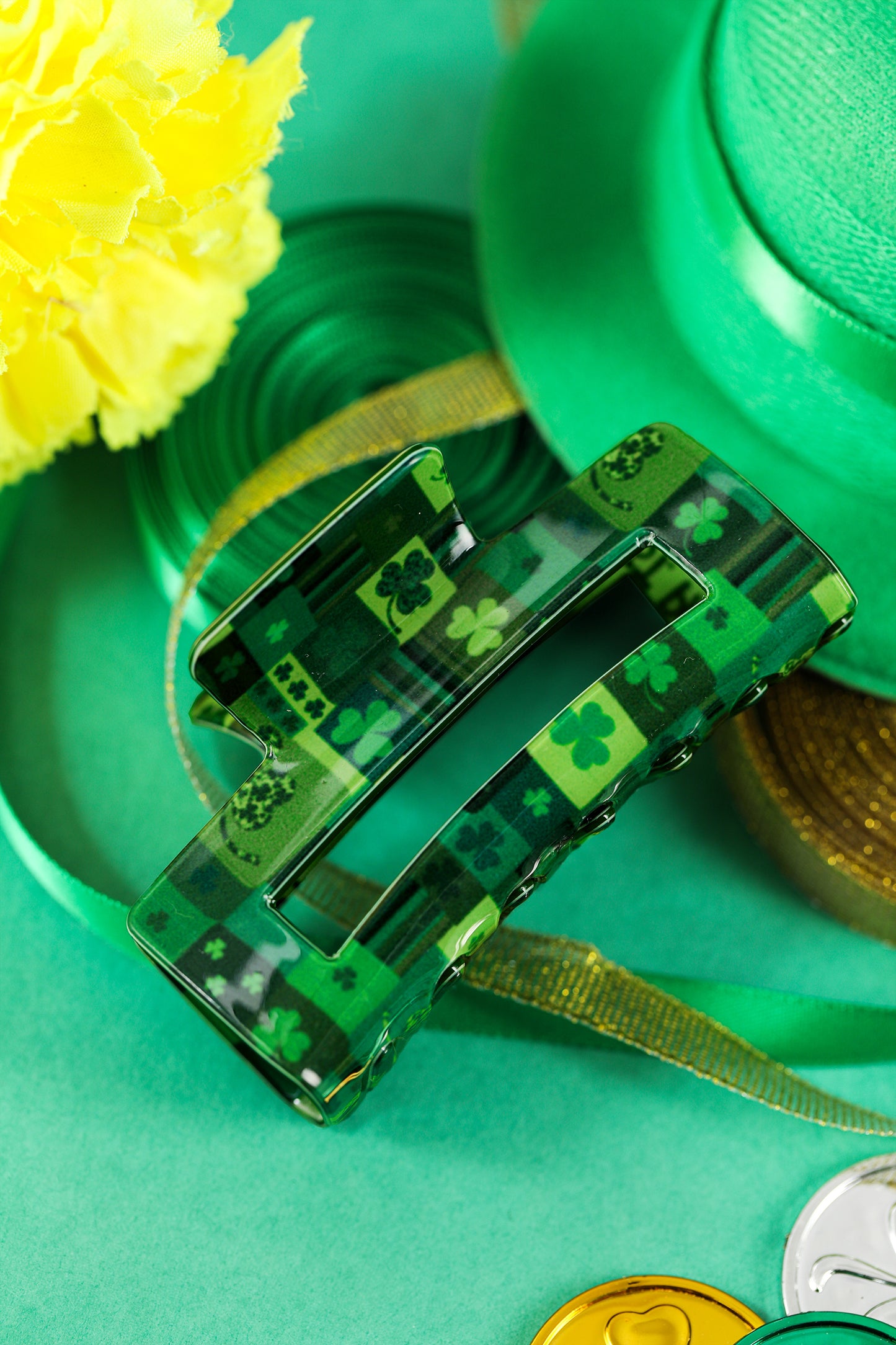 Green Clover Square Hair Claw Clip for St Patrick’s Day
