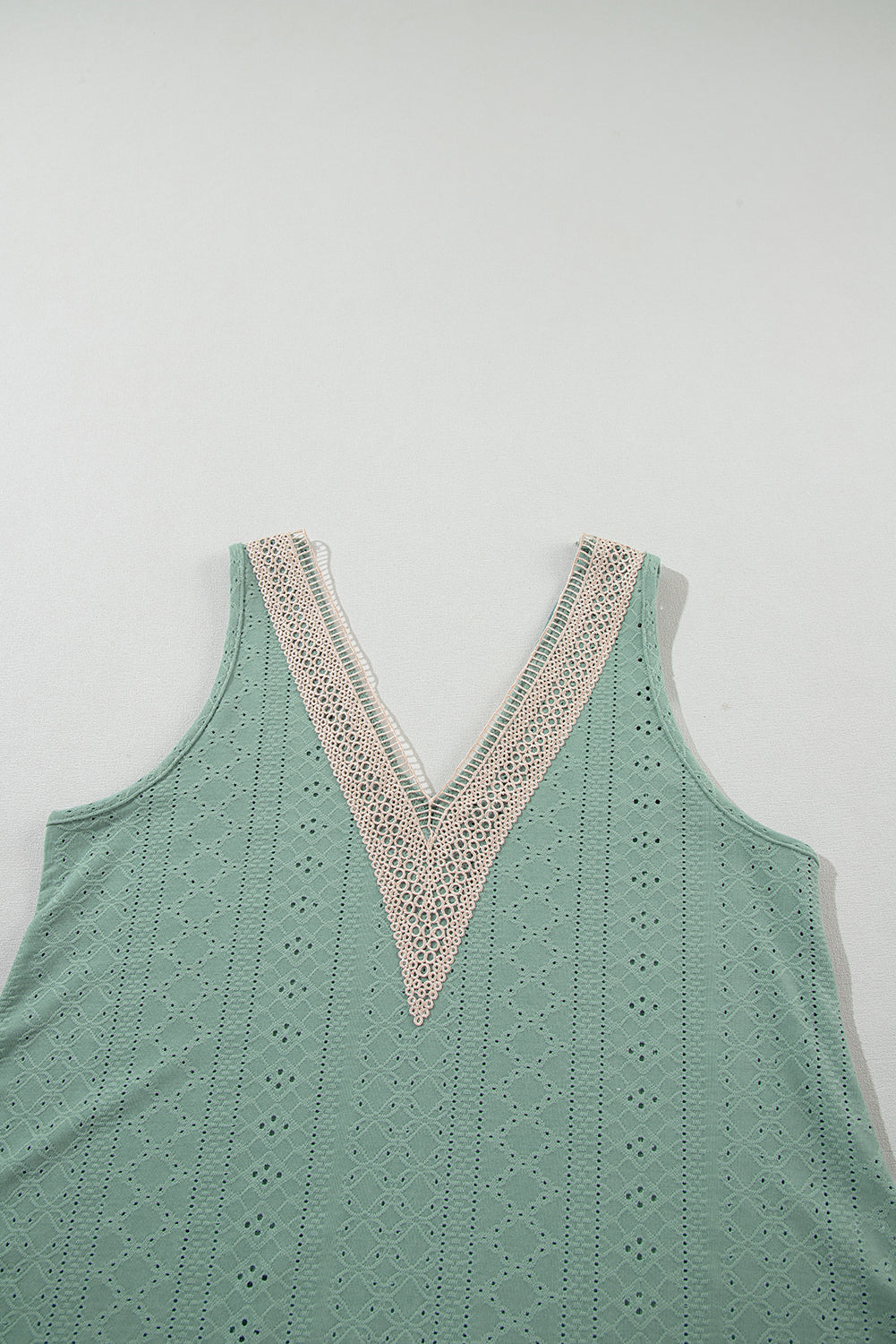 White Lace Crochet V Neck Tank Top Boho Eyelet Blouse