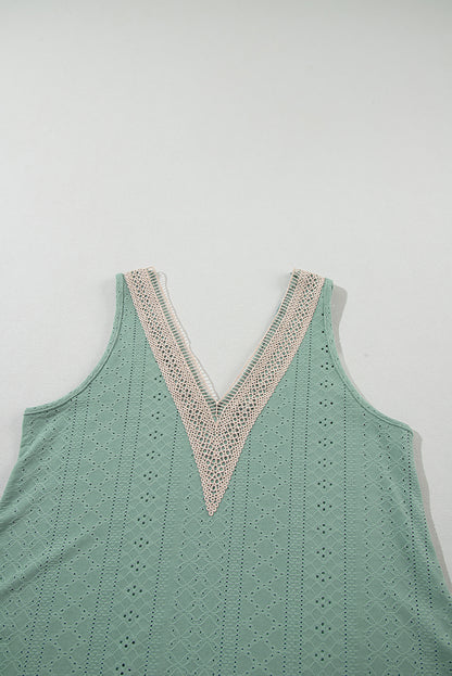 White Lace Crochet V Neck Tank Top Boho Eyelet Blouse
