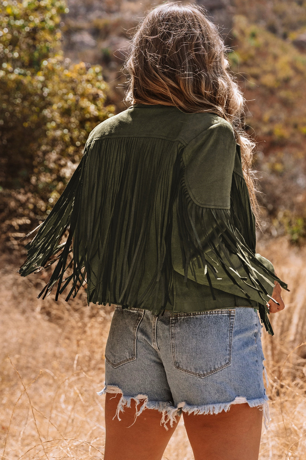 Women Fringe Faux Suede Cropped Jacket Western Style