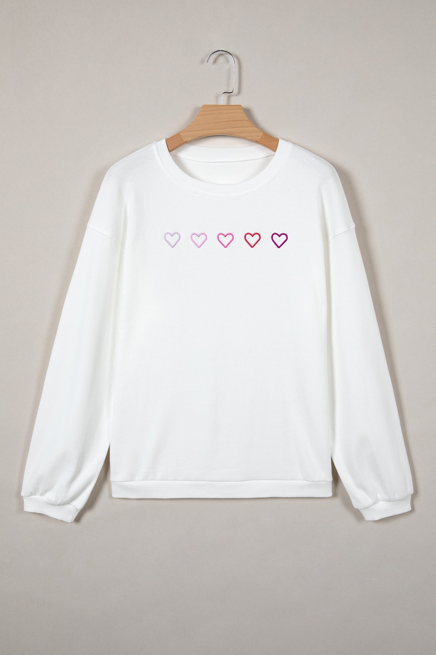 Pink XOXO Heart Embroidered Ribbed Knit Valentines Sweatshirt