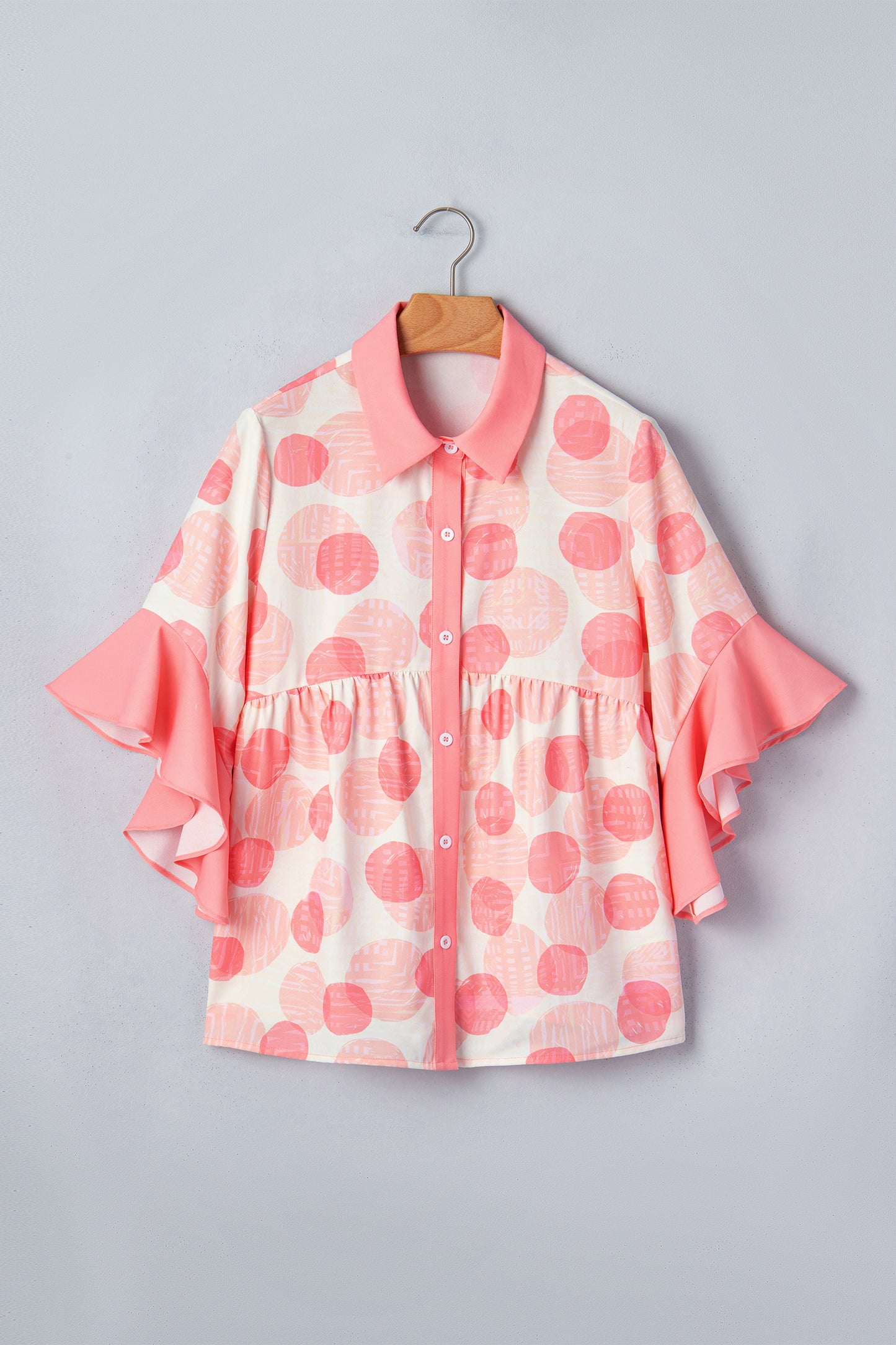 Abstract Dot Print Babydoll Top Women Ruffle Sleeve