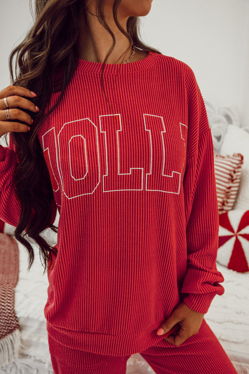 JOLLY Ribbed Knit Long Sleeve Top and Pants Set