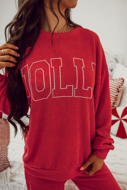 JOLLY Ribbed Knit Long Sleeve Top and Pants Set