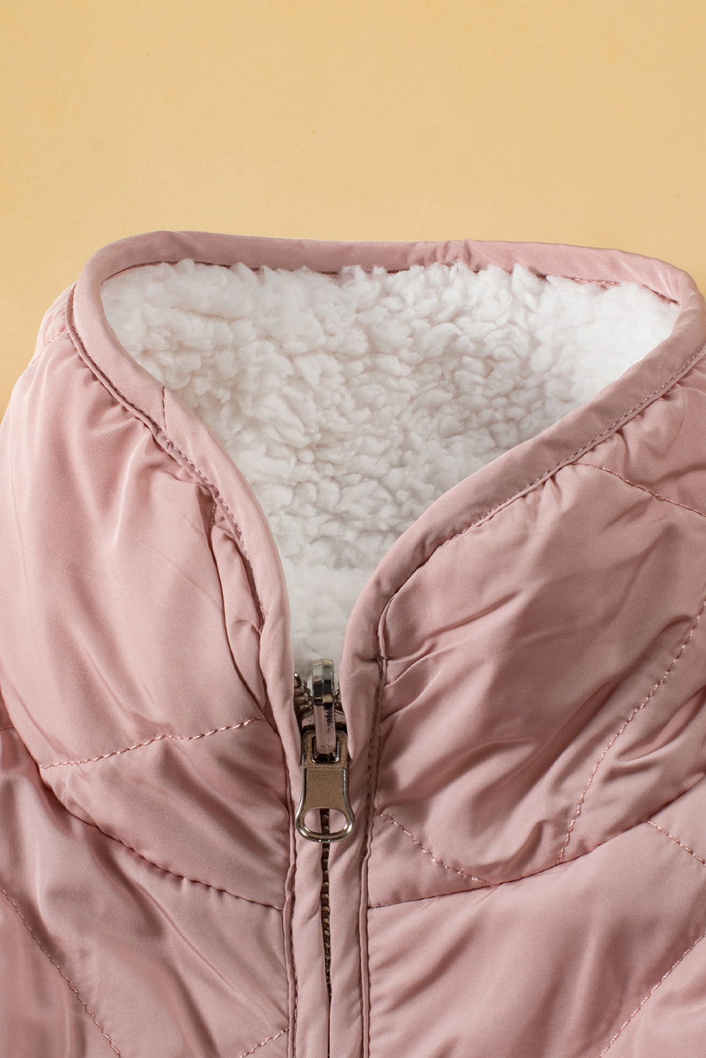 Pink Fleece Lined Quilted Zip Up Vest Jacket