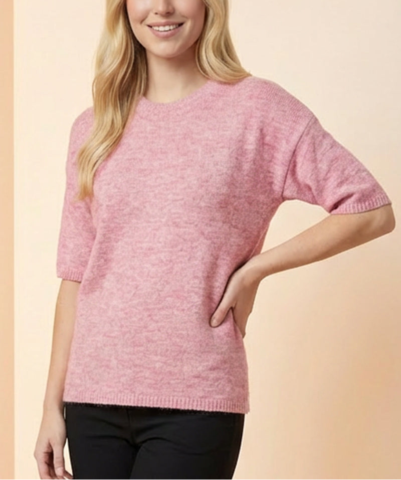 Soft Knit Short Sleeve Crewneck Sweater Tee