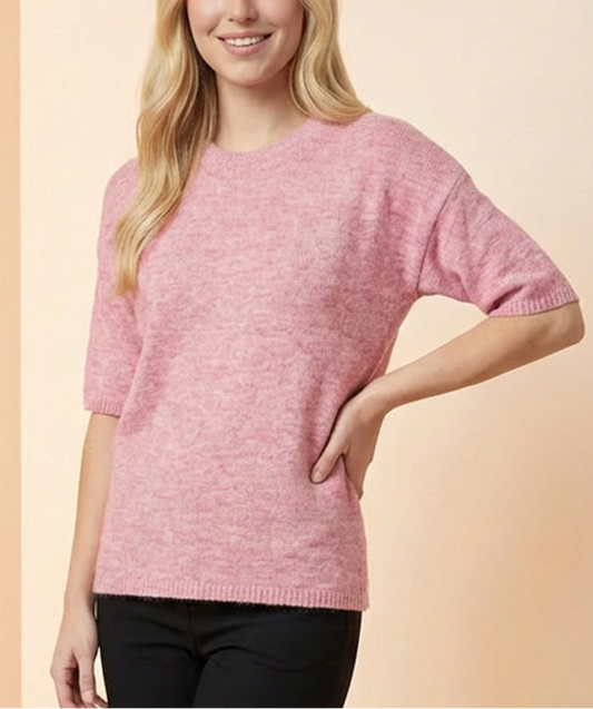 Soft Knit Short Sleeve Crewneck Sweater Tee