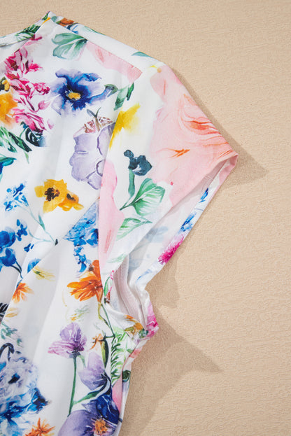 Easter Floral Cap Sleeve Crew Neck Mini Dress