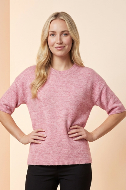Soft Knit Short Sleeve Crewneck Sweater Tee