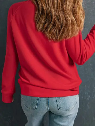 Red Christmas Antler Bow Graphic Crew Neck Sweatshirt