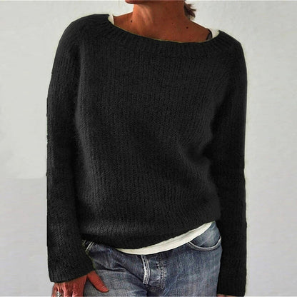 Women's Crew Neck Long Sleeve Solid Knit Pullover Sweater