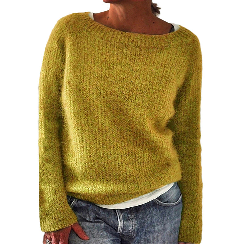 Women's Crew Neck Long Sleeve Solid Knit Pullover Sweater