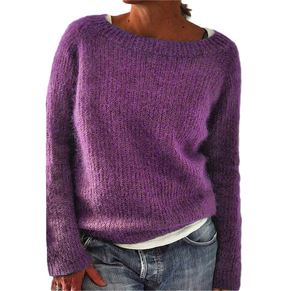 Women's Crew Neck Long Sleeve Solid Knit Pullover Sweater