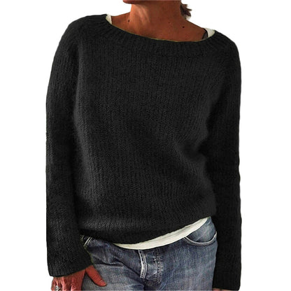 Women's Crew Neck Long Sleeve Solid Knit Pullover Sweater