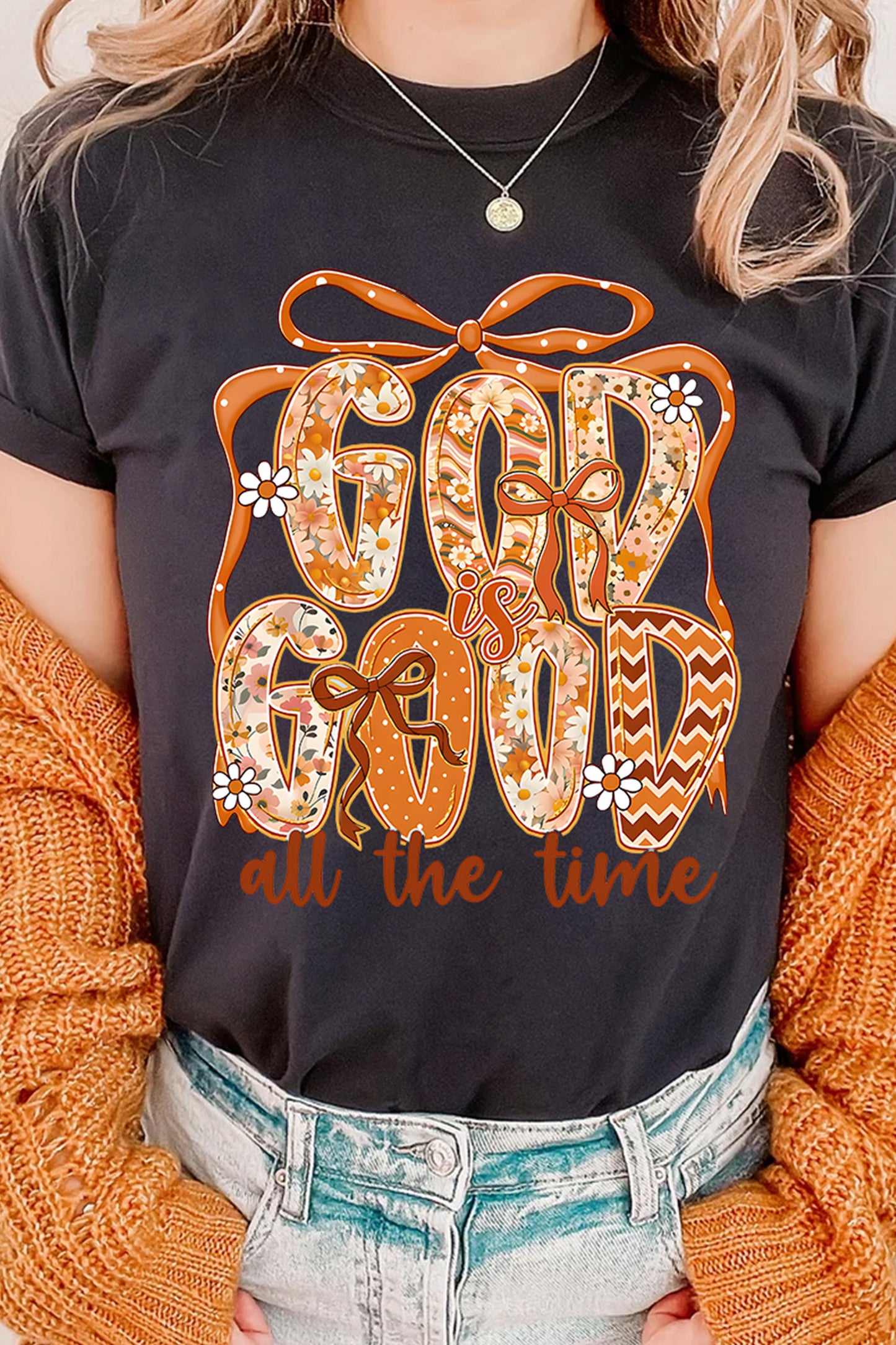 Black God Is Good Floral Faith Graphic Thanksgiving Tee