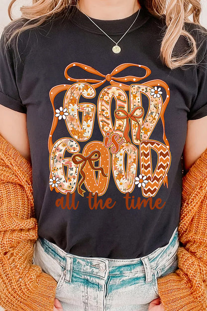 Black God Is Good Floral Faith Graphic Thanksgiving Tee