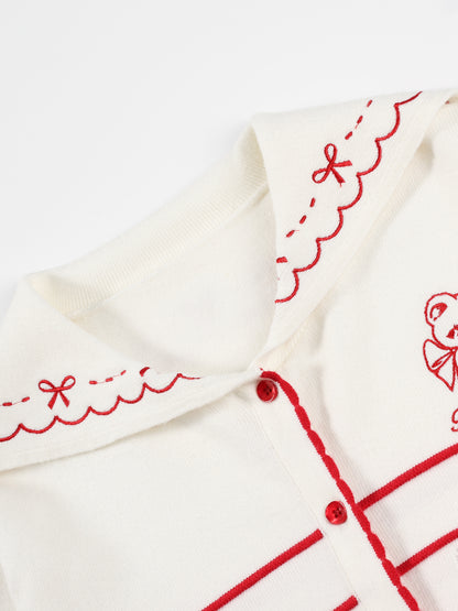 Adorable Heart Pattern Teddy Bear Button-Up Cardigan for Girls