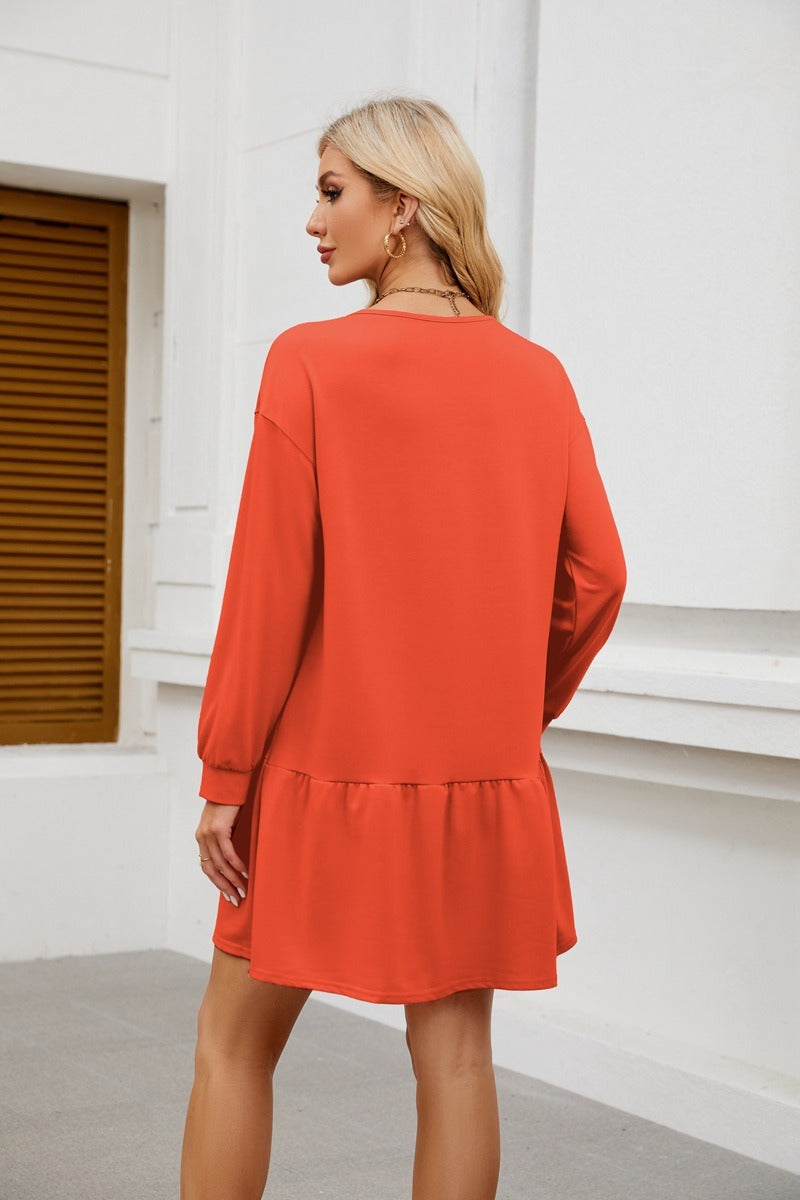 Long Sleeve Sweatshirt Dress - Casual Crewneck Pullover