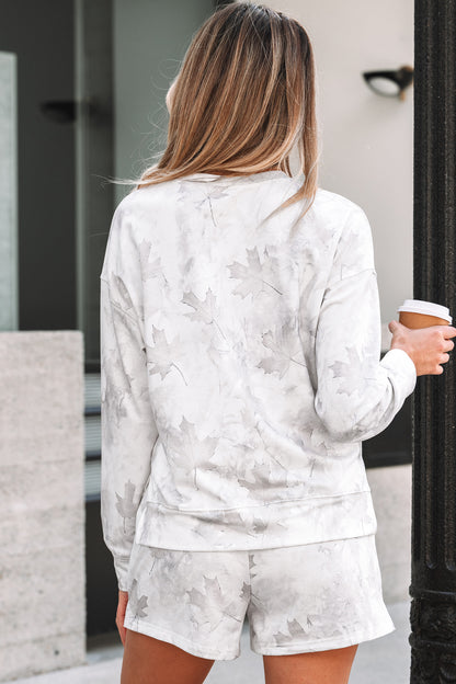 Beige Camo Print Lounge Pullover and Elastic Waist Short Set